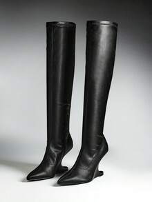 SHEIN SHUZIA Women's Glamorous Sexy Structural Heel Over-The-Knee Boots - Black PU - View 7
