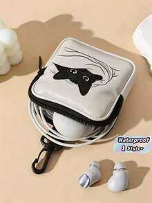 1PC White Background Cat Print Waterproof Faux Leather Coin Purse Zipper Pouch Multifunctional Mini Earphone Case For Women Christmas Birthday Gift Travel Daily Must Haves - Multicolor - View 1