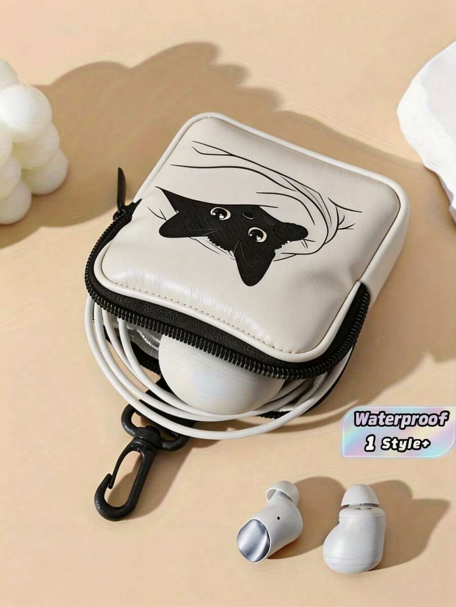 1PC White Background Cat Print Waterproof Faux Leather Coin Purse Zipper Pouch Multifunctional Mini Earphone Case For Women Christmas Birthday Gift Travel Daily Must Haves - Multicolor - View 1