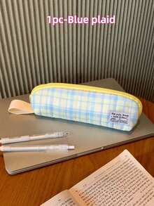 1pc Plaid Triangular Pencil Case, Stylish And High‑Quality, Large‑Capacity Stationery Box For Middle And High School Students, Portable Handheld Storage Bag, Stationery Pouch. - A - View 7