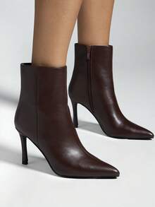 SHUZIA Women's Perfectly Pointed Toe, Vintage-Inspired Seaming & Side Zipper Kitten Heel Ankle Bootie For Christmas - Brown - View 2
