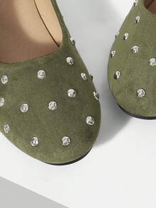 Mnmlis Suede Rivet Fashion Flat Shoes Fall Shoes - Army Green - View 2