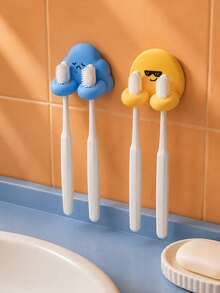 Joivida 1pc Cartoon Toothbrush Holder, No Drill Wall Mounted Organizer Rack For Bathroom, Multifunctional Adhesive Hook For Charging Cables, Headphones, Keys, Cute Desk Storage - Multicolor - View 4