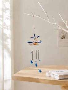1Pc Mediterranean Sailboat Wind Chime Blue Star Boat Shaped Hanging Ornament Creative Decor For Home Office Patio Garden Seaside Theme Gift - multicolor - View 6