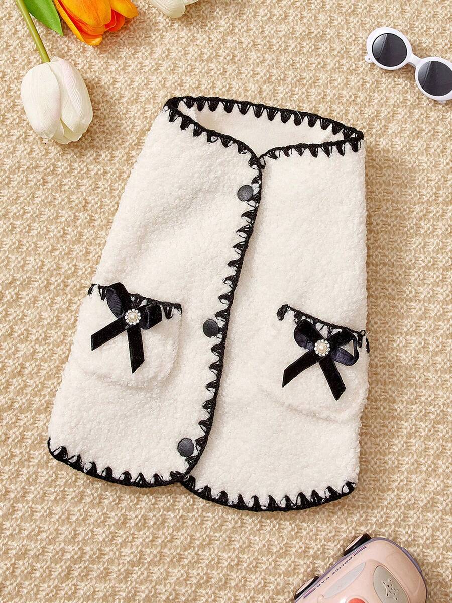 PETSIN 1pc Simple Black And White Light Luxury Small Fragrant Style Pet Warm Vest, Cat And Dog Universal Clothes, Autumn And Winter Casual Can Be Folded Into Pet Coats - White - View 1