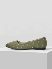 Mnmlis Suede Rivet Fashion Flat Shoes Fall Shoes - Army Green - View 4