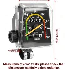 Square Mechanical Bike Speedometer Odometer, Black Classic Analog Bicycle Distance Speed Meter, Universal For Most Bikes - Black Square - View 2