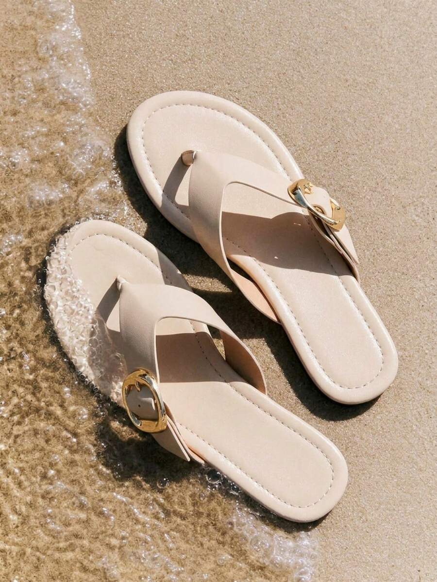Grefit Ladies' Elegant Summer Apricot Flat-Bottomed Slippers - Apricot - View 1