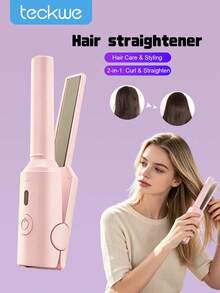 Teckwe Portable Hair Straightener - USB-Powered Travel Straightener, Compact Design, Ceramic Coating, Lightweight And Portable, Heat-Resistant. - Pink - View 1