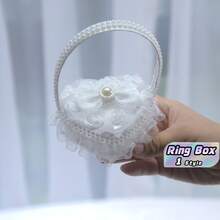 1PC Wedding Hand-Held Ring Box Lace Faux Pearl Ring Box Bow Small Flower Basket Flower Girl Hand-Held Heart-Shaped Ring Pillow Wedding Props - multicolor - View 1