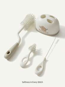 Cozy Pixies Baby Bottle Feeding Accessories Khaki Elephant Bottle Cleaning Brush Set Of 3 - Khaki - View 2