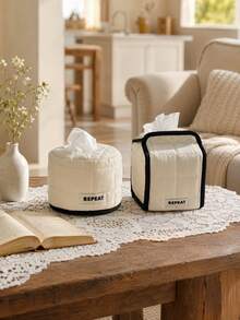 Cirelle 1PC/2PCS Modern Minimalist Quilted Tissue Box Cover, Black Contrast Trim Round Square Desktop Holder, Decorative Napkin Organizer For Living Room Entryway Office Home Table Decor - Multicolor - View 13