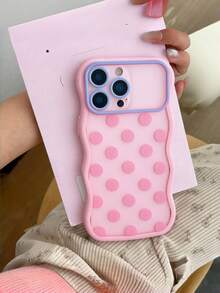 1PC Pink Wavy Macaron Polka Dot Phone Case Compatible With IPhone 18/18 Pro/18 Pro Max Frosted Semi Transparent Matte Finish Shockproof Cover For Women Girls - Multicolor - View 2
