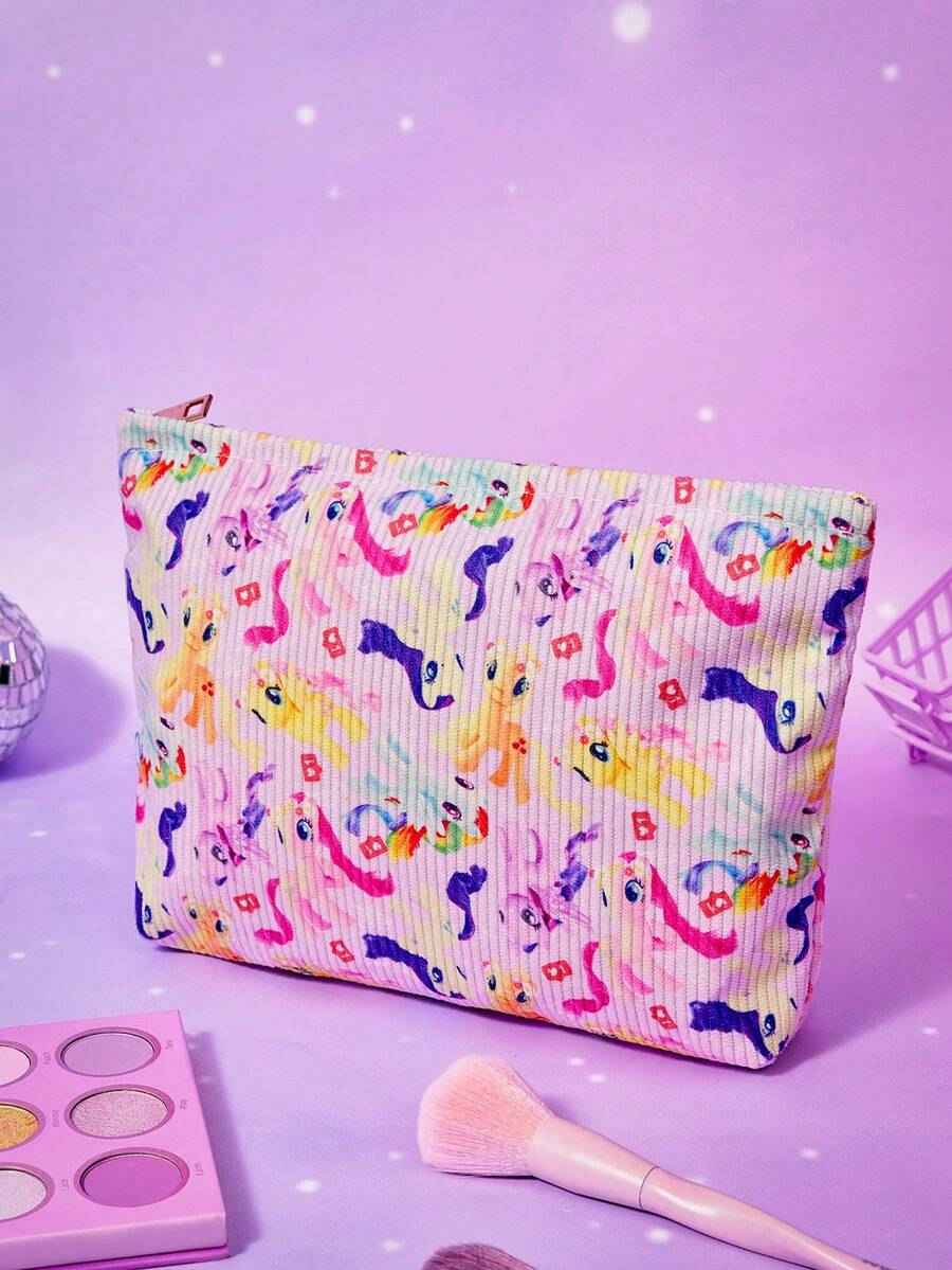 My Little Pony G4 X Joivida 卡通小馬滿版印花拉鍊化妝包 燈芯絨化妝收納袋 旅行日常使用 - 馬 - 查看 1