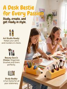 Joivida 1Pc Novelty Fun Pencil‑Shape Pen Holder, Multi‑Hole Desktop Stationery & Cosmetic Brush Storage Organizer, Durable ABS Decor Cup, Cute Table Ornament For Home Office Study Desk Decoration - Multicolor - View 14