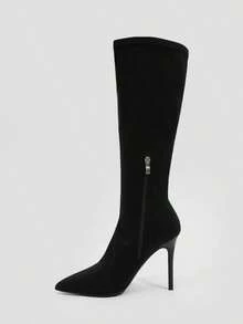 CUCCOO SZL Women Classic Black Pointed Toe Knee High Stiletto Heel Boots Fall Boots - Black - View 3