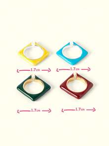 Popjeli 18k Gold-Plated Macaron Drip Glaze Square Ring Retro Hong Kong Style Personalized Index Finger Ring Niche Accessories - Green Yellow Red Blue - View 11