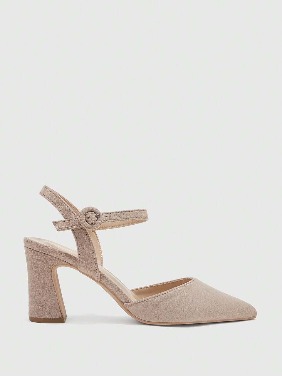 CUCCOO BIZCHIC Women's, Khaki, Suede Texture, Pointed Simple Thick Heel Buckle Empty High Heels, Suitable For Office And Business Wear