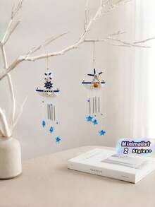 1Pc Mediterranean Sailboat Wind Chime Blue Star Boat Shaped Hanging Ornament Creative Decor For Home Office Patio Garden Seaside Theme Gift - multicolor - View 1