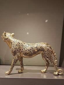 1件金色立式豹子雕像，復古壓紋漩渦圖案獵豹裝飾擺件，奢華動物桌面裝飾，適用客廳、辦公室櫃子、書架展示，居家藝術工藝裝飾，喬遷節日禮物 - 多色 - 查看 10