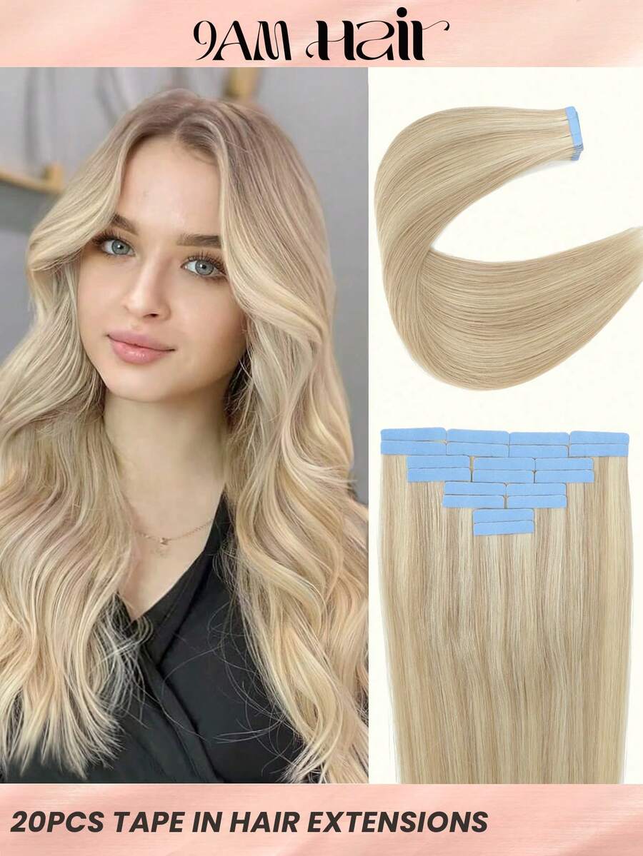 Tape In Hair Extensions Human Hair 14-22" Straight Seamless Skin Weft Hair Extension Tape In Human Hair Remy Hair Tape In Hair Tape Ins Hair Extensions - S24/613 - View 1