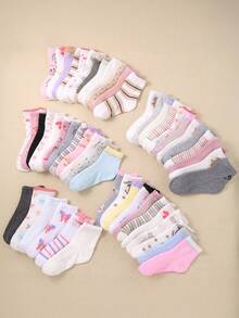 SHEIN 20 Pairs Kids Girls Crew Socks Cute Kawaii Animal Floral Dot Pink Ruffle Trim Soft Breathable Blend All Season Daily Gift Random Pack - Multicolor - View 2