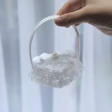 1PC Wedding Hand-Held Ring Box Lace Faux Pearl Ring Box Bow Small Flower Basket Flower Girl Hand-Held Heart-Shaped Ring Pillow Wedding Props - multicolor - View 2