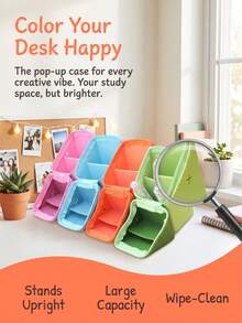 Joivida 1Pc Multi‑Functional 2‑In‑1 Silicone Pencil Case Standing Pen Holder, Zipper Rhombus Shape Soft Silicone Stationery Pouch,Washable Large‑Capacity Desktop Pen Storage Bag For Students School Learning & Daily Office Stationery Supplies - Single Piece - View 16