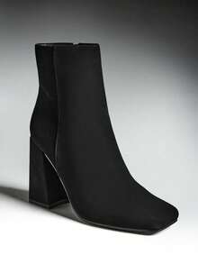 SHUZIA Women's Glamorous Square Toe Zip-Up Block Heel Ankle Booties - Black - View 6