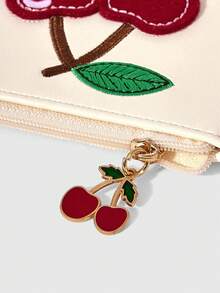 ROMWE Kawaii 可愛刺繡櫻桃圖案多卡槽便攜卡包，櫻桃，蕾絲 - 紅白色 - 查看 3