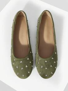 Mnmlis Suede Rivet Fashion Flat Shoes Fall Shoes - Army Green - View 1