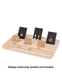 1pc Jewelry Display Stand, Earring Necklace Holder Display, Business Card Display Holder, Jewelry Organizer, Table Home Room Decoration, Practical Convenient Supplies,Minimalist Wooden Earrings Display Stand, Necklaces Earrings Rings Storage Board - Apricot - View 11