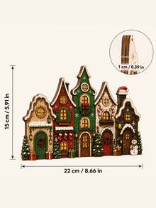 Wooden Christmas Village House Decor, 15x22cm Rustic Distressed Tabletop Shelf Sitter With Snowman & Lights, Holiday Home Ornament - View 2