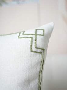 Cirelle 1件/2件裝 熱帶棕櫚樹裝飾抱枕套 橄欖綠刺繡靠墊套 帶邊飾 適用沙發床家居裝飾（不含枕芯） - 白色 - 查看 8