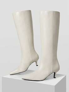 Mnmlis Autumn And Winter Maillard's New Pointed Low-Heeled Boots, Modified Leg-Type Versatile Boots, Soft Leather Loose Large Tube Circumference Boots, Small - Beige - View 3