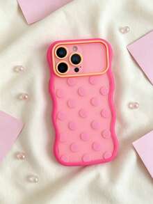 1PC Peach Pink Wavy Macaron Polka Dot Phone Case Compatible With IPhone 18/18 Pro/18 Pro Max Frosted Semi Transparent Matte Finish Shockproof Cover For Women Girls - Multicolor - View 3