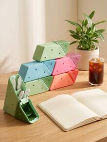 Joivida 1Pc Multi‑Functional 2‑In‑1 Silicone Pencil Case Standing Pen Holder, Zipper Rhombus Shape Soft Silicone Stationery Pouch,Washable Large‑Capacity Desktop Pen Storage Bag For Students School Learning & Daily Office Stationery Supplies - Single Piece - View 12