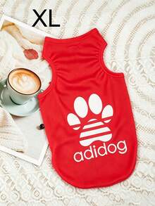 One Piece Of Adidog Patterned Printed Anti-Flea, Anti-Dander, Heat-Insulating, Breathable Sports Vest Suitable For Indoor And Outdoor Use For Cats And Dogs. - Red - View 7