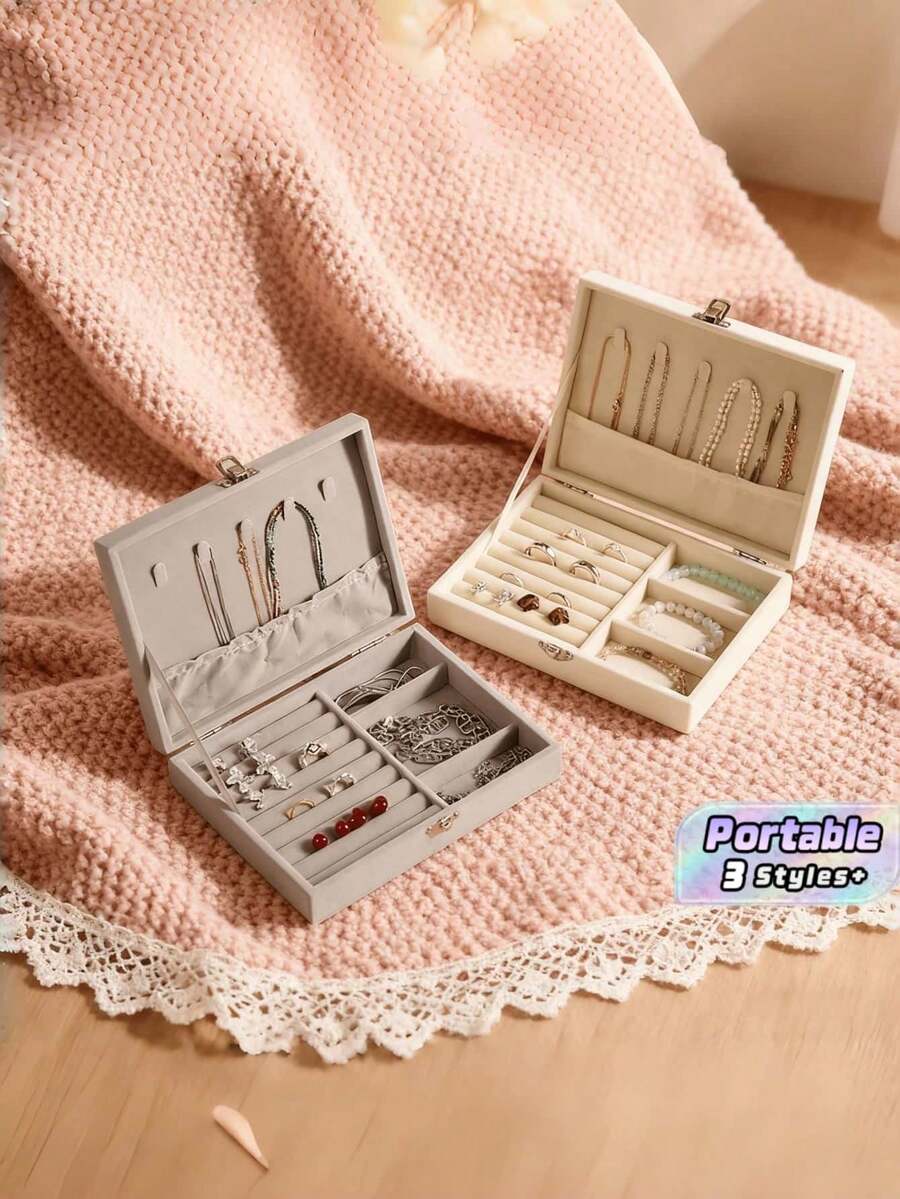 Velvet Jewelry Storage Box, Large Capacity, High-End, Small And Exquisite Jewelry, Earring Box, Earring Storage With Lid. - Multicolor - View 1