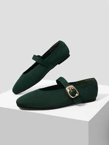 MOTF PREMIUM WOMEN SQUARE TOE BUCKLE STRAP FLATS FOR CHRISTMAS - Dark Green - View 8