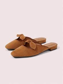 CUCCOO DOLLMOD Women's Black Casual Bow Hollow-Out Mule Flat Slip-On Shoes - Camel - Big Bow - View 2