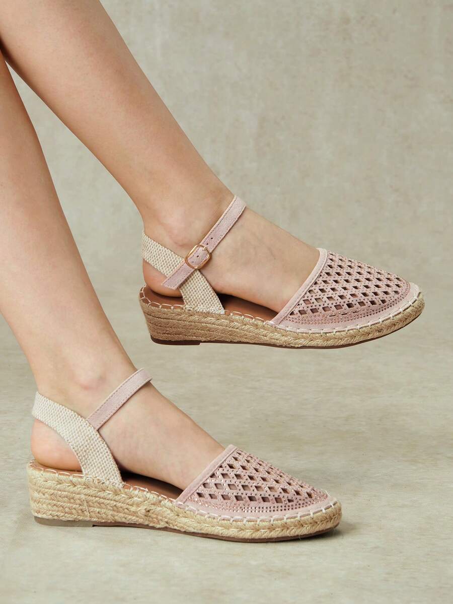 Styleloop Women's Slope Heel Round Toe Hollow Casual Beach Vacation Style Shoes Fall Shoes - Pink - View 1