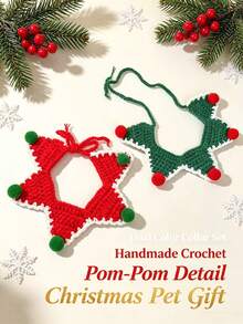 PETSIN Christmas Handmade Crochet Pet Collar, Soft Adjustable Christmas Neck Accessory, Cute Holiday Photo Prop Accessory, Suitable For Cats And Puppies, Perfect For Holiday Party - Multicolor - View 5