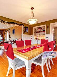 1 Piece Nonwoven Fabric Christmas Chair Cover Red Santa Snowman Print Elastic Dining Room Chair Slipcover For Kitchen Cafe Holiday Festive Decoration - A - View 1