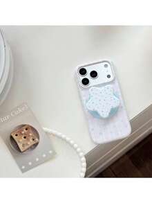 ShellaStory Sweet Dream Star Pattern + Light Star Island Magnetic Stand Star Pattern Magnetic Stand Compatible With Apple 18PM Soft Case Film Phone 16 Phone Case 15 Gentle Wind Girl, Creative, Simple Style, Fresh Style, Collage Style, Niche, Ins Style - Pink White - View 5