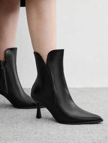 CUCCOO BIZCHIC Women's Black Short Ankle Boots With V-Pointed Toe, Fine Heel, And Versatile Design For Autumn/Winter Commuting, Dates, And Daily Wear - Black - View 3