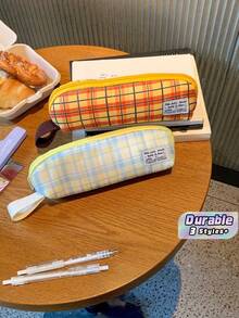 1pc Plaid Triangular Pencil Case, Stylish And High‑Quality, Large‑Capacity Stationery Box For Middle And High School Students, Portable Handheld Storage Bag, Stationery Pouch. - A - View 5