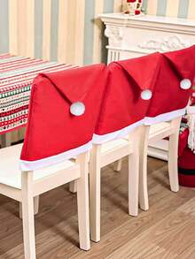 1 Piece Nonwoven Fabric Christmas Chair Cover Red Santa Snowman Print Elastic Dining Room Chair Slipcover For Kitchen Cafe Holiday Festive Decoration - A - View 2