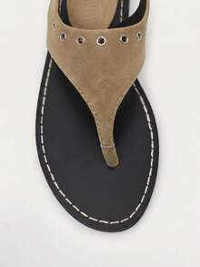 Nöista Flat Toe Sandals With Eyelet Details, Contrast Stitching And Adjustable Straps For A Casual Look - Khaki - View 9
