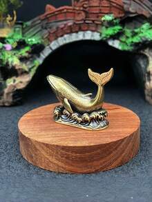 Solid Vintage Brass Surfing‑Wave Whale Desktop Statue With Base, Metallic Texture, Atmospheric Decor For Study & Desk, Exquisite Craft Ornament & Gift - multicolor - View 8